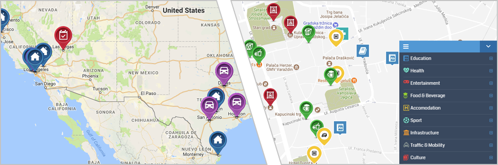 Simple map with markers Interactive map with category widget