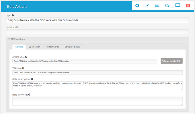 Meta data in EasyDNN News module