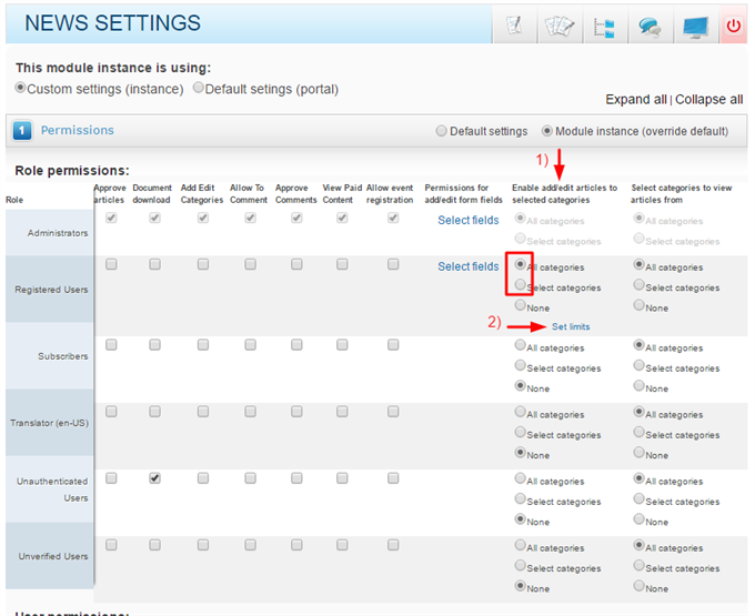 Setting limits in EDS