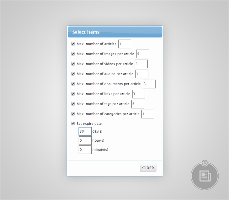 Publishing limits in EasyDNNnews module